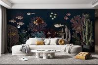 Serene aquatic mural with graceful ballet elements.
