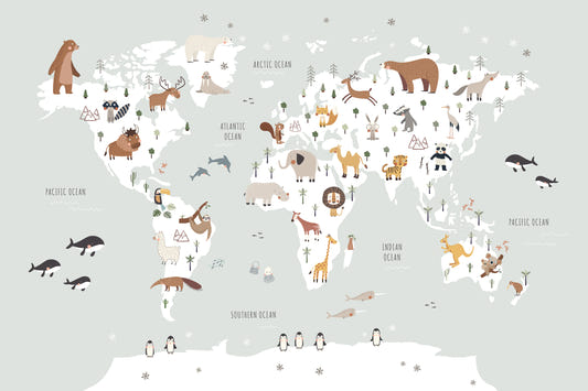 Large World Map Animal Wallpaper Murals