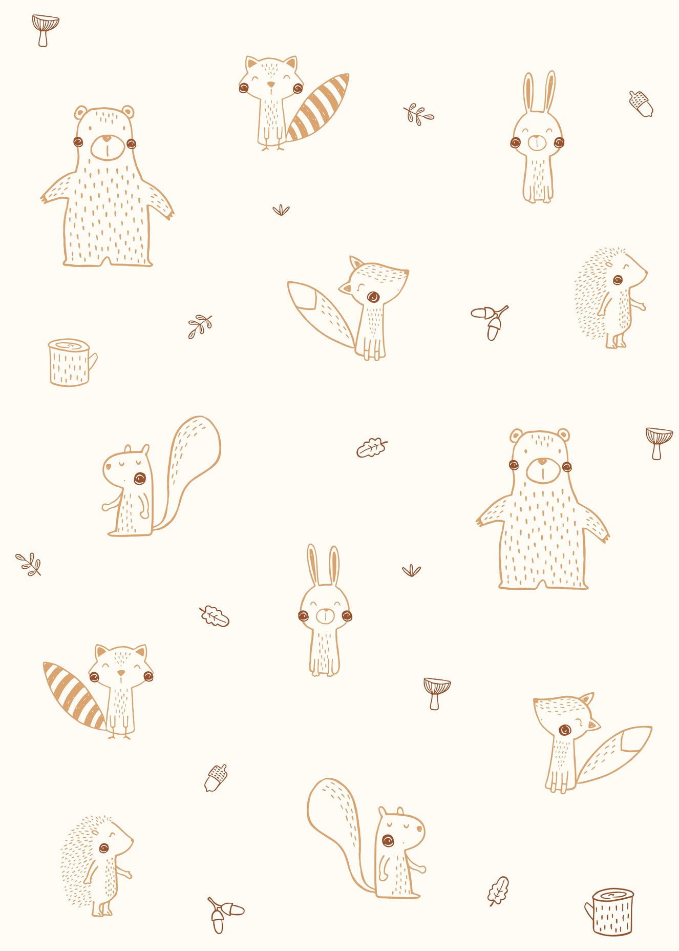 Cream Forest friends Wallpaper Murals