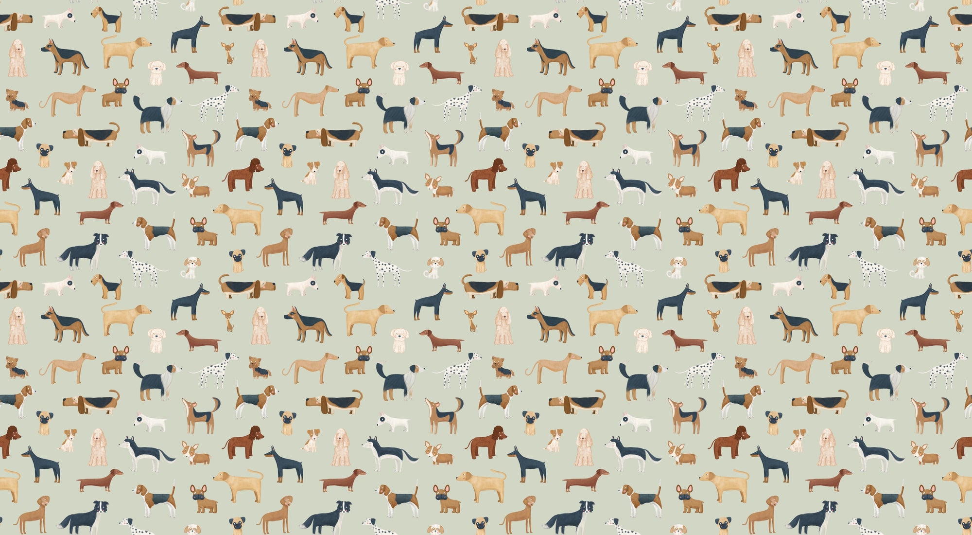 Sage Green Dogs Breed Pattern Wallpaper