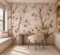 Soft Watercolor Birch Forest Botanical Wallpaper⁠