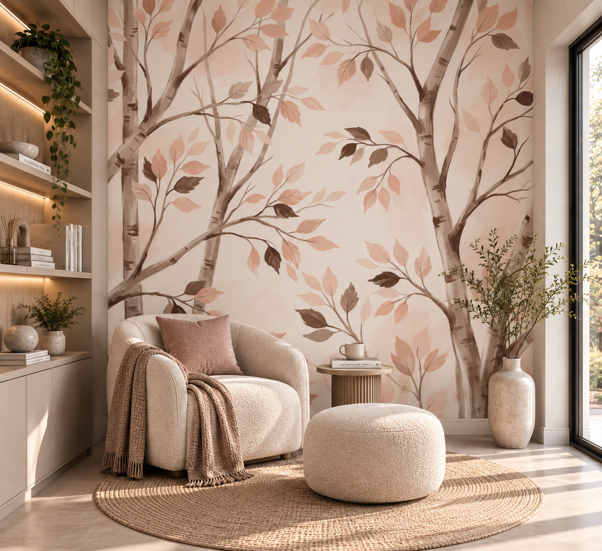 Soft Watercolor Birch Forest Botanical Wallpaper⁠