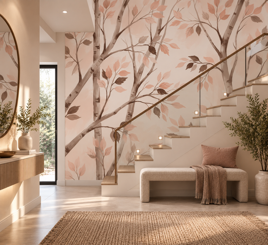 Soft Watercolor Birch Forest Botanical Wallpaper⁠