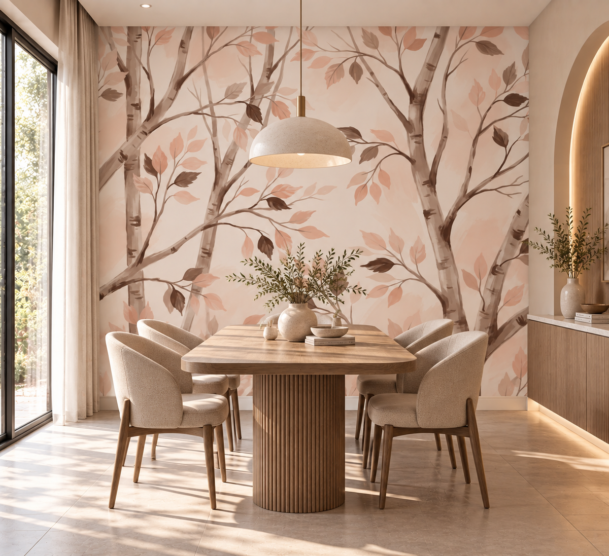 Soft Watercolor Birch Forest Botanical Wallpaper⁠