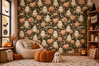 Cute Ghost and Pumpkin Autumn Garden Wallpaper Wallpaper⁠