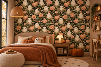 Cute Ghost and Pumpkin Autumn Garden Wallpaper Wallpaper⁠