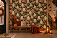 Cute Ghost and Pumpkin Autumn Garden Wallpaper Wallpaper⁠