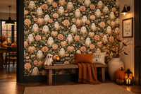 Cute Ghost and Pumpkin Autumn Garden Wallpaper Wallpaper⁠