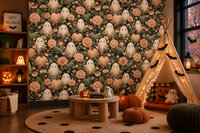 Cute Ghost and Pumpkin Autumn Garden Wallpaper Wallpaper⁠