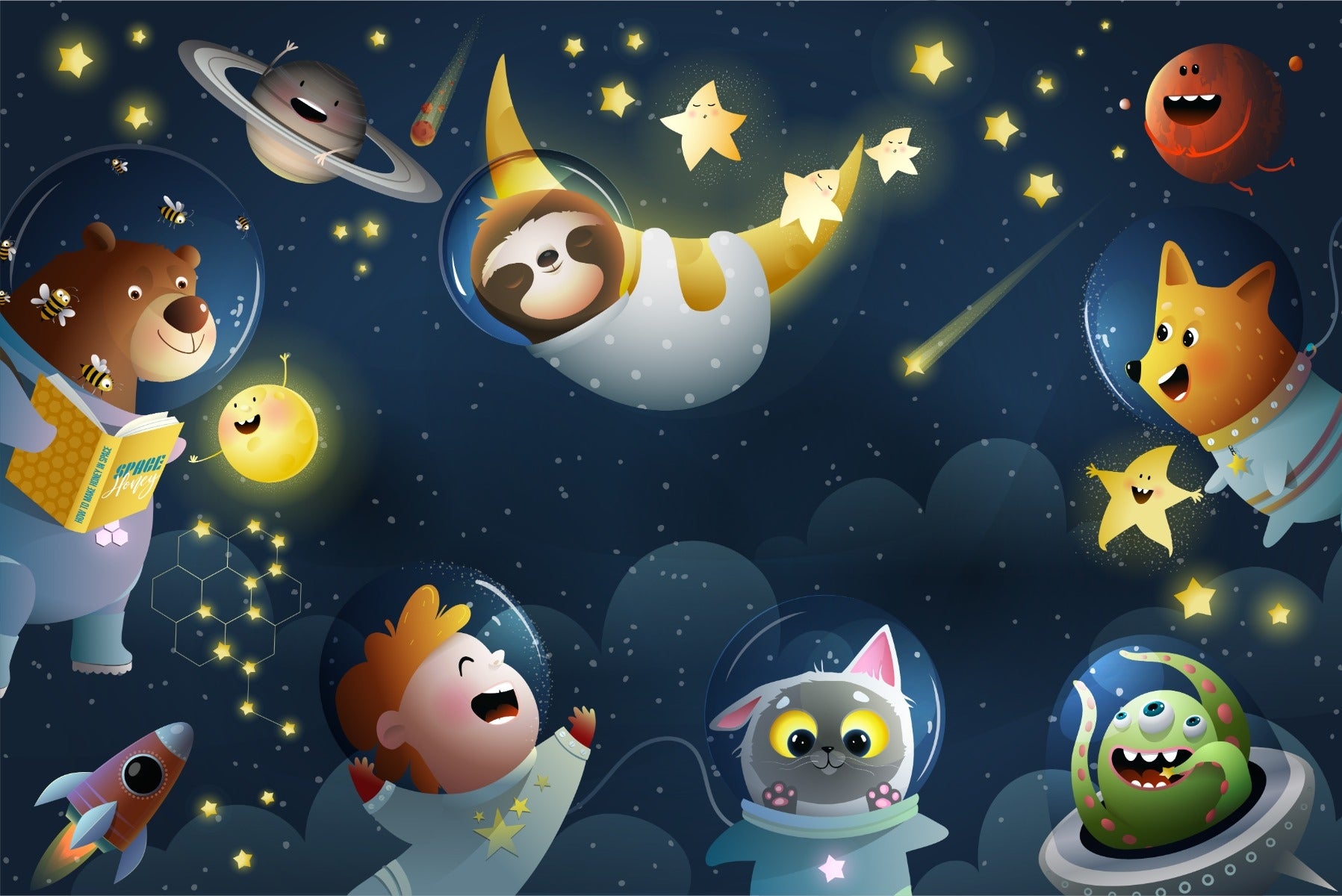 Space Fantasy Animals and Stars Wallpaper
