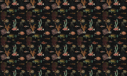 Vintage Aquarium Fish Pattern Wallpaper