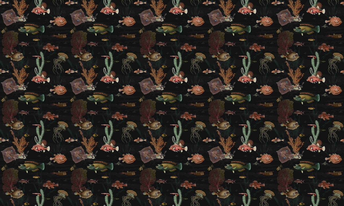 Vintage Aquarium Fish Pattern Wallpaper in your room