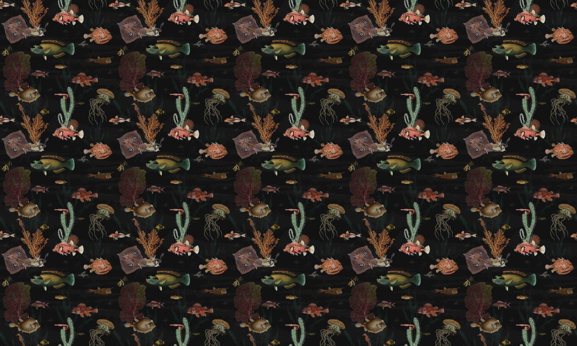 Vintage Aquarium Fish Pattern Wallpaper