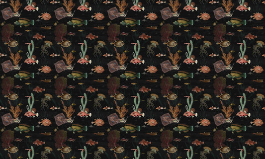 Vintage Aquarium Fish Pattern Wallpaper
