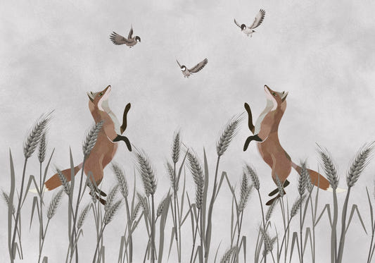 Foxes Hunting Birds Child Room Wall Mural Wallpaper
