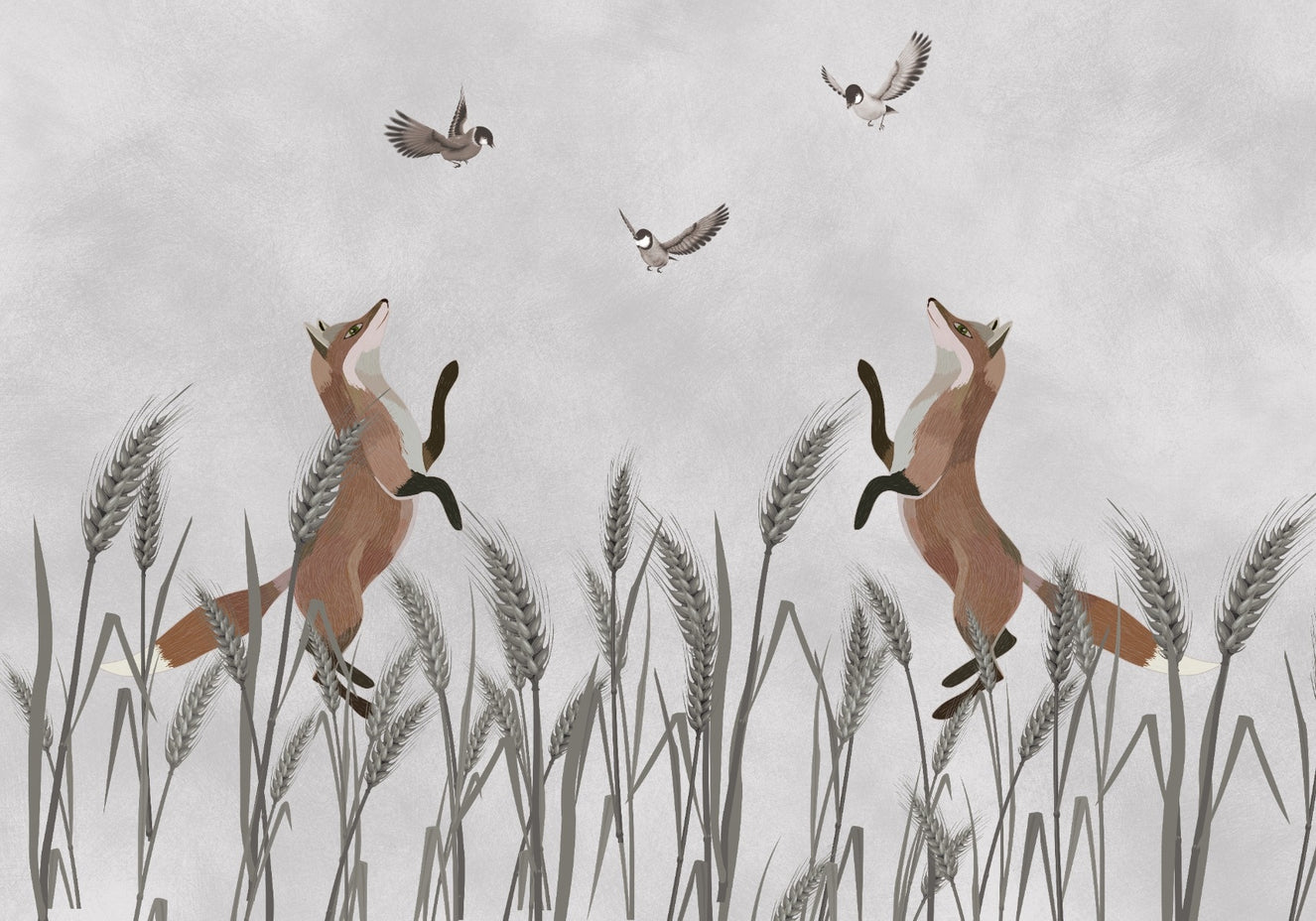 Foxes Hunting Birds Child Room Wall Mural Wallpaper