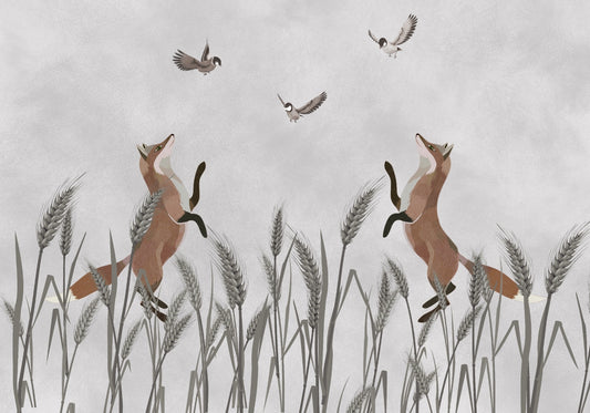 Foxes Hunting Birds Child Room Wall Mural Wallpaper