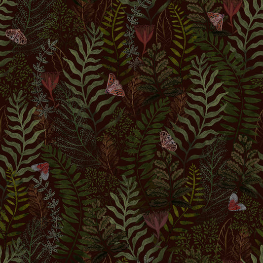 Tropical Ferns and Butterflies Mural