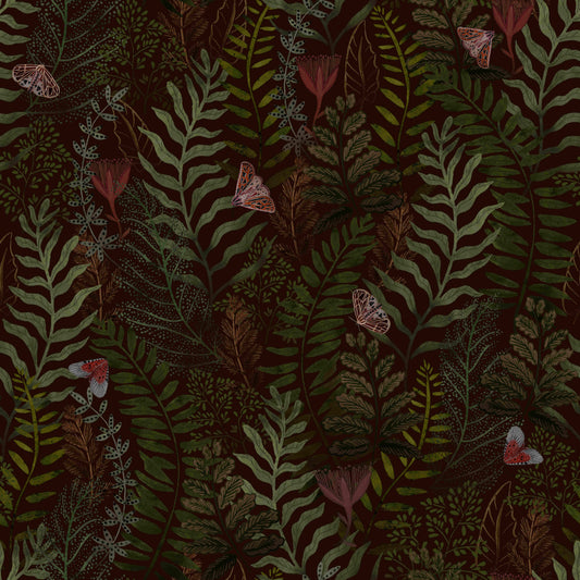 Tropical Ferns and Butterflies Mural