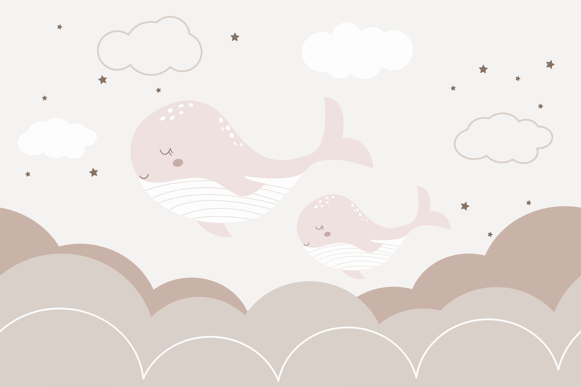 Sleepy Whales Clouds Wall Mural