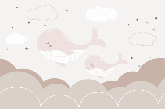 Sleepy Whales Clouds Wall Mural