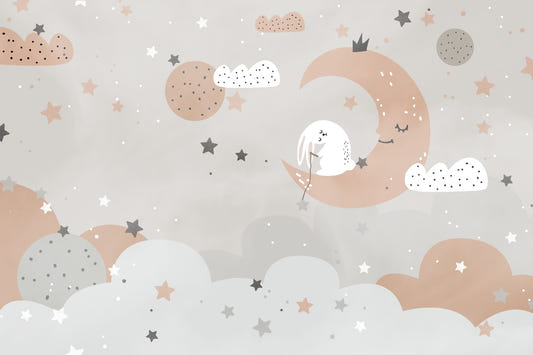 Sleeping Bunny Cloud Kids Wallpaper