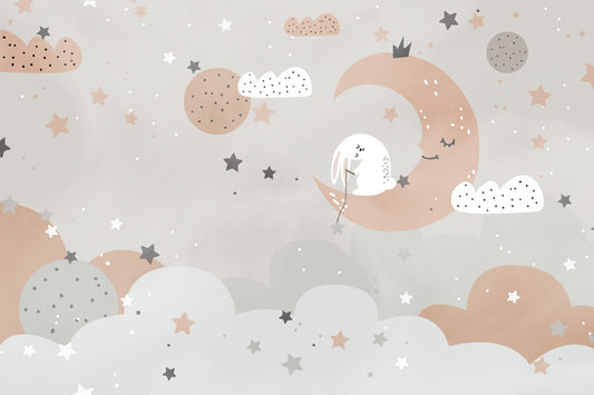 Sleeping Bunny Cloud Kids Wallpaper