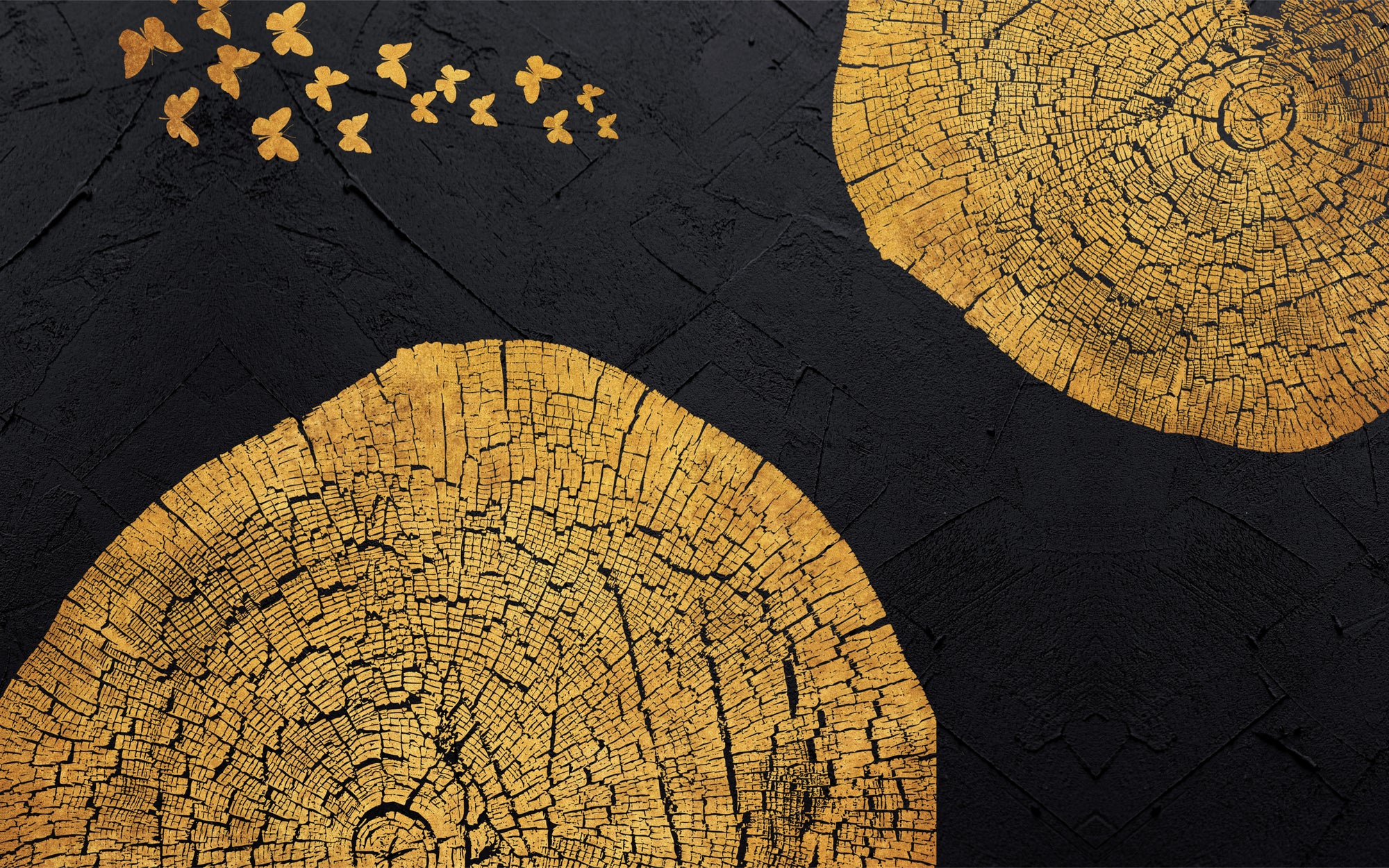 Golden Wood Grain Butterflies Mural