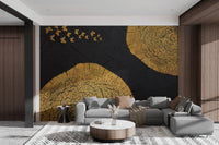 Serene wall decor with wood grain and golden butterflies