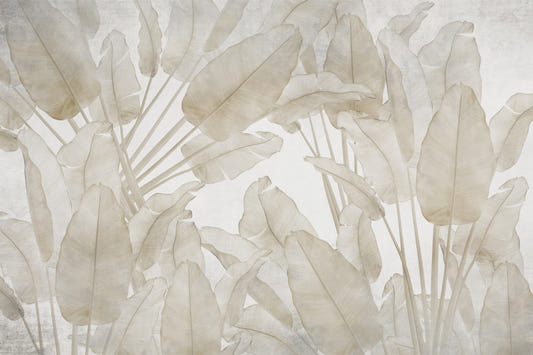Tropical Leaves Foggy Forest Mural