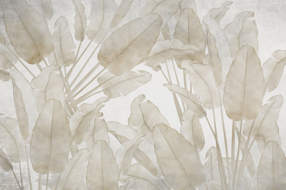 Tropical Leaves Foggy Forest Mural