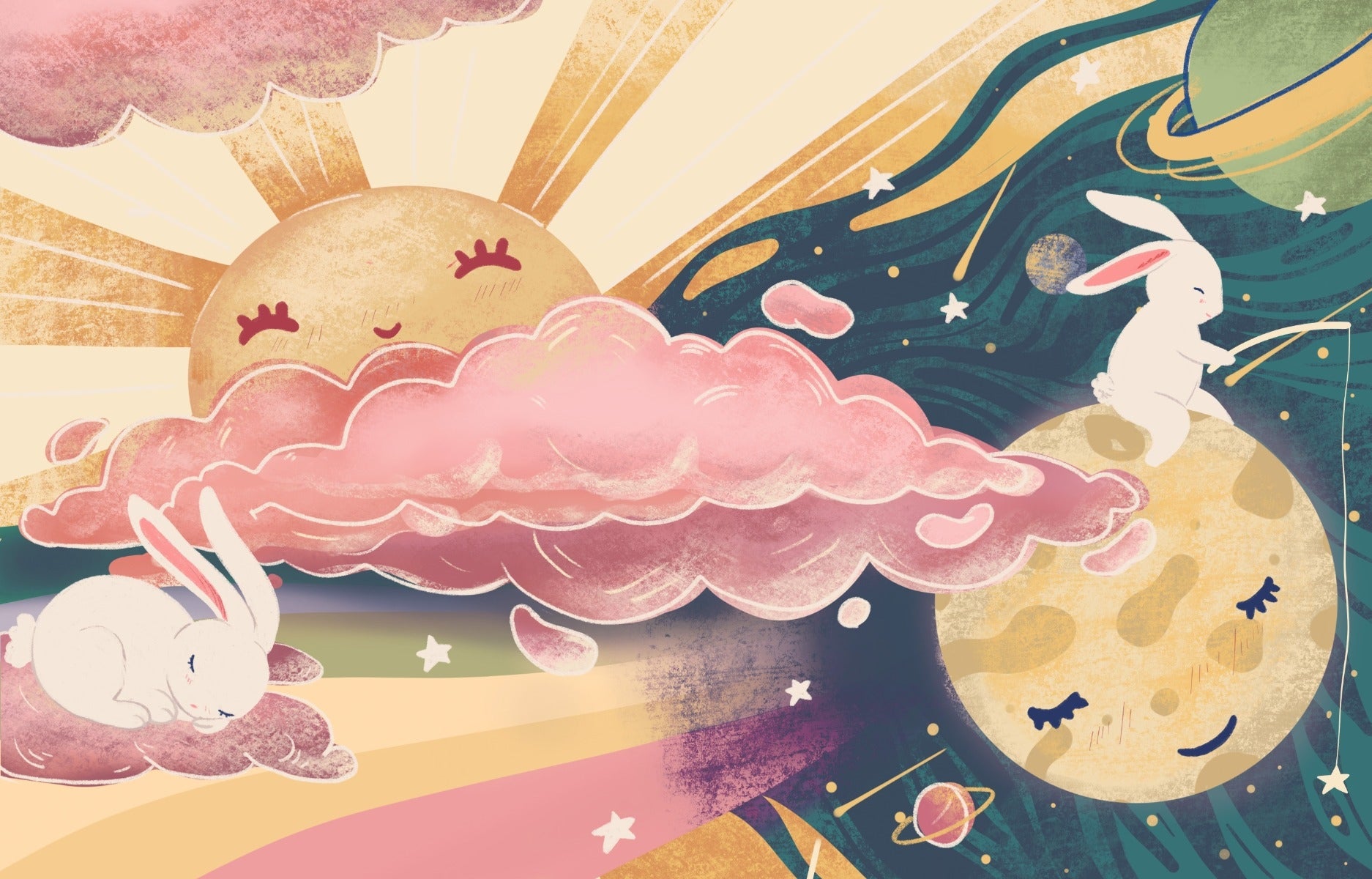 Pink Yellow Sun and Sky Wallpaper Murals
