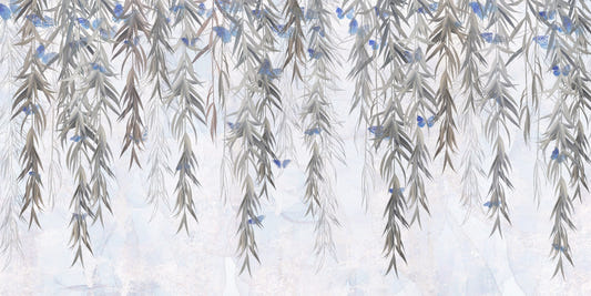 Hanging Willows on Grey Wallpaper Mural