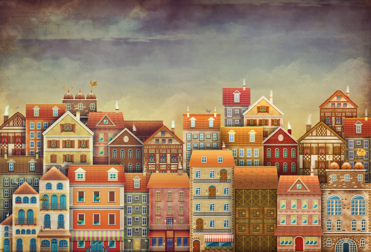 Cute Dark Color Houses Wallpaper Mural in your room