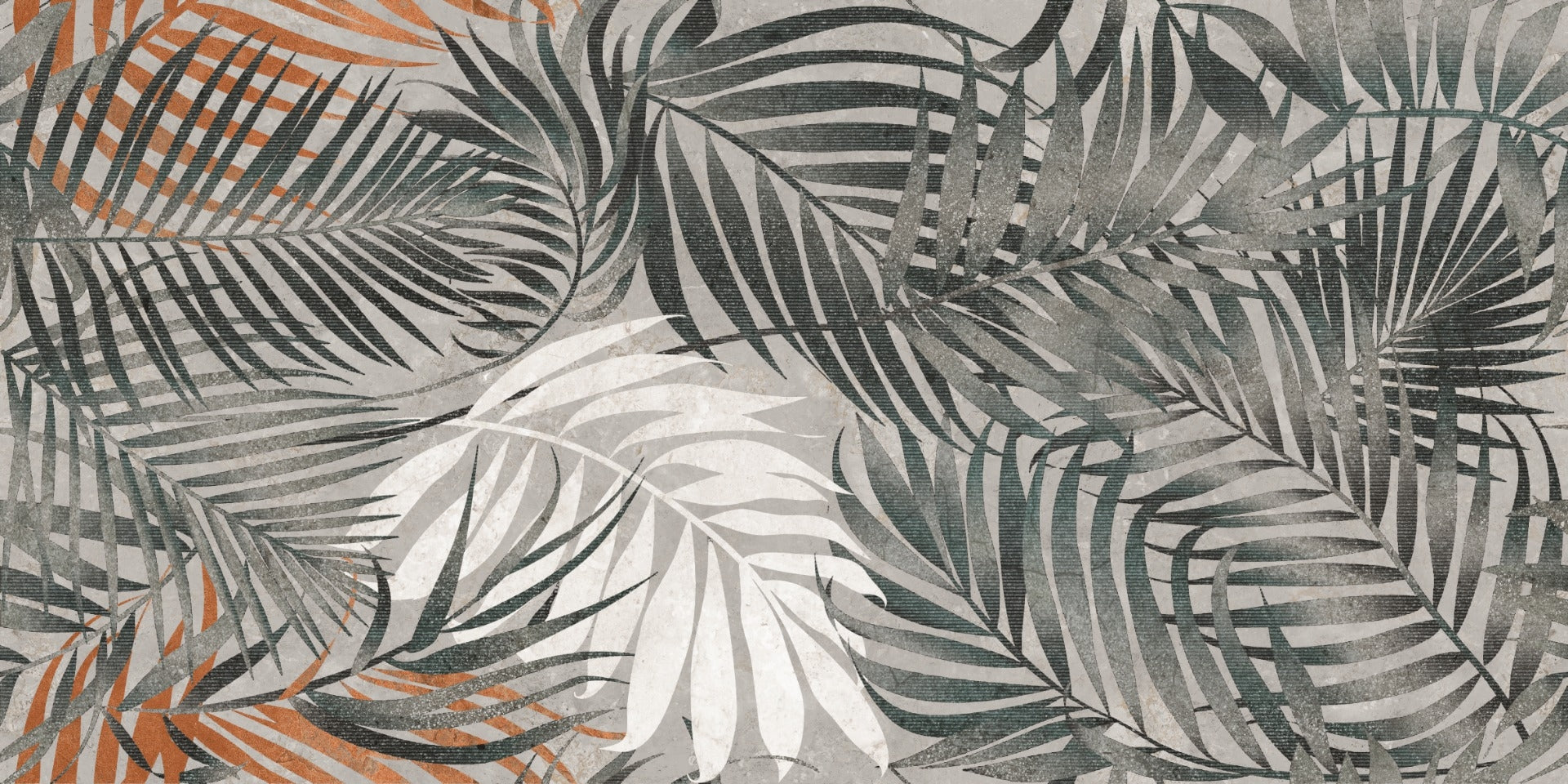 Grey Tropical Leaves Wallpaper Mural