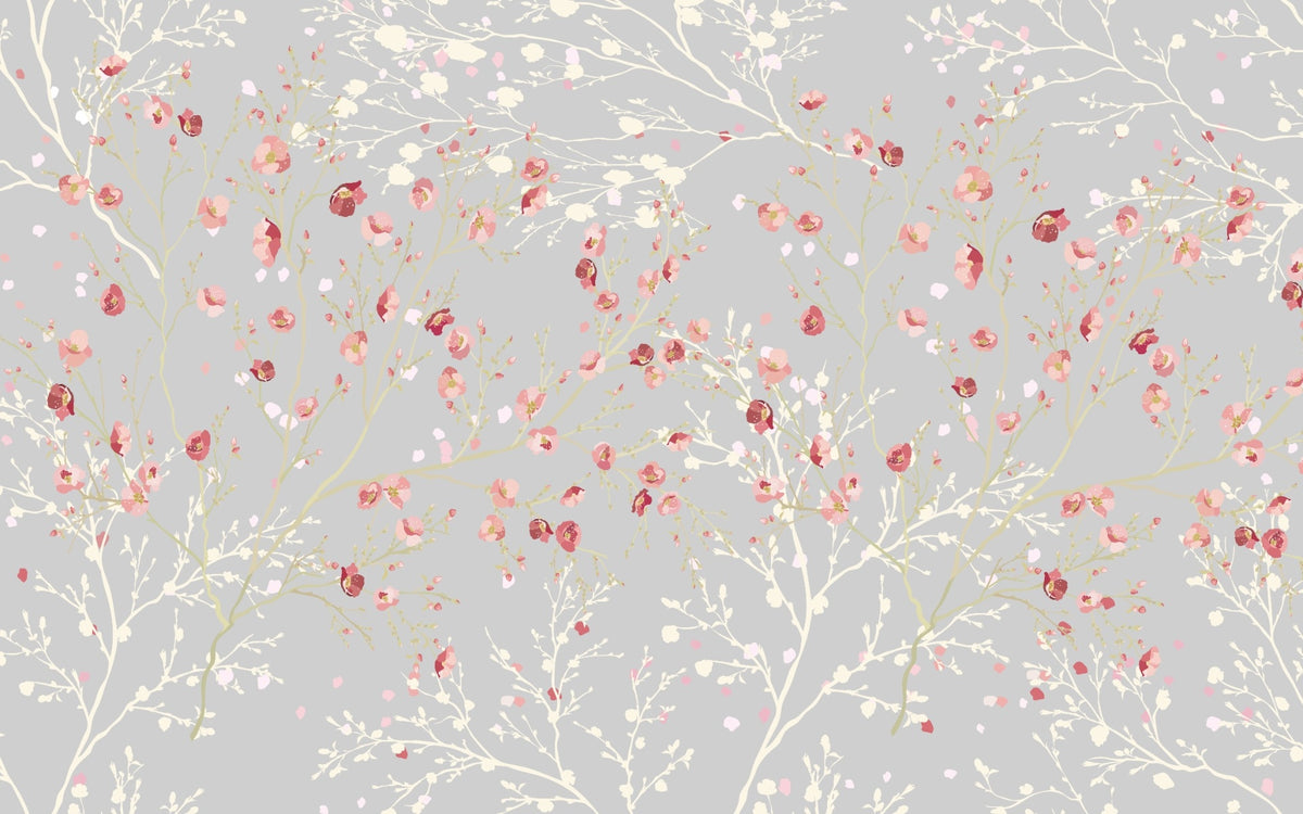 White and Red Flower wallpaper Mural in your room — zoomed