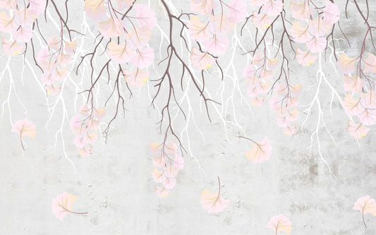 Hanging Flower branches on a pink wallpaper
