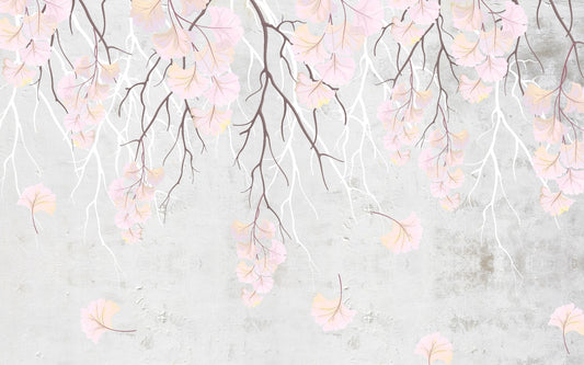 Hanging Flower branches on a pink wallpaper