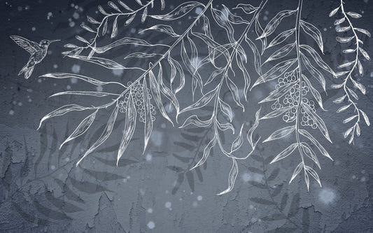 Dark Gray Hummingbird Leaves Shadow Wallpaper