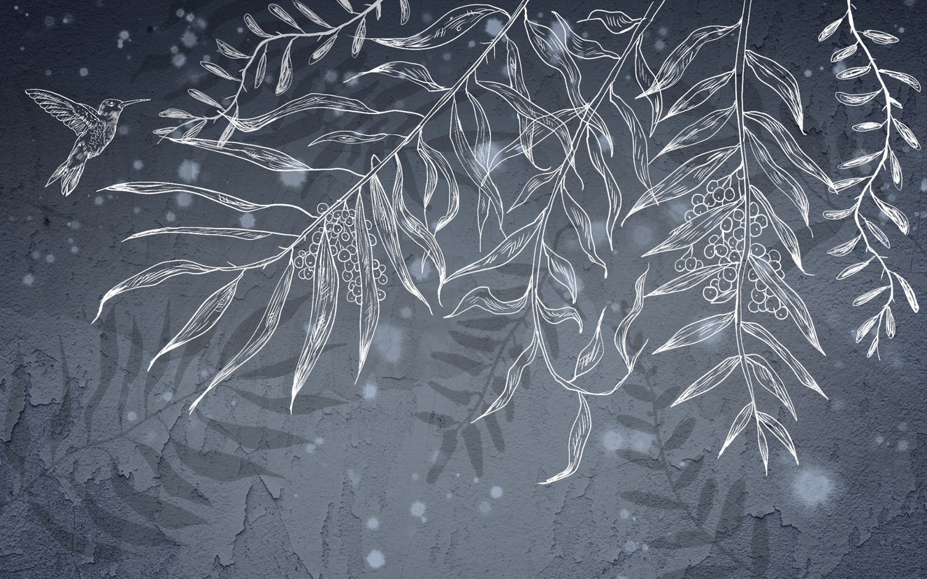Dark Gray Hummingbird Leaves Shadow Wallpaper