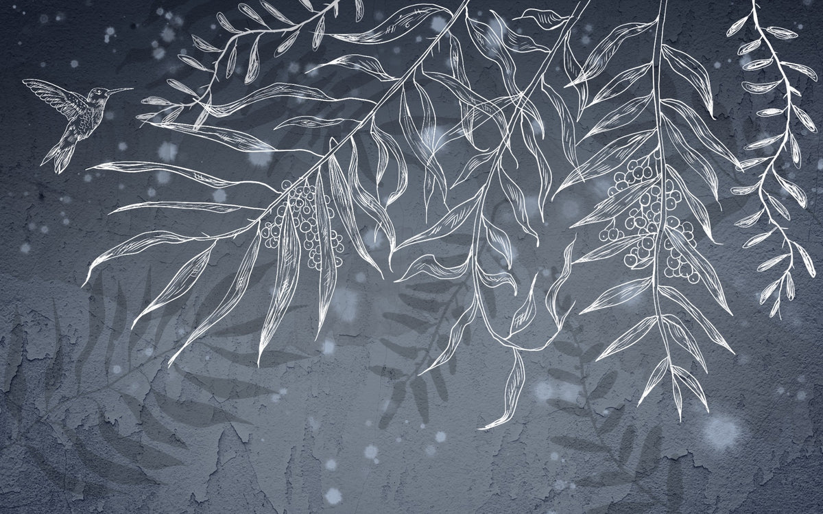 Dark Gray Hummingbird Leaves Shadow Wallpaper in your room