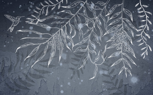 Dark Gray Hummingbird Leaves Shadow Wallpaper