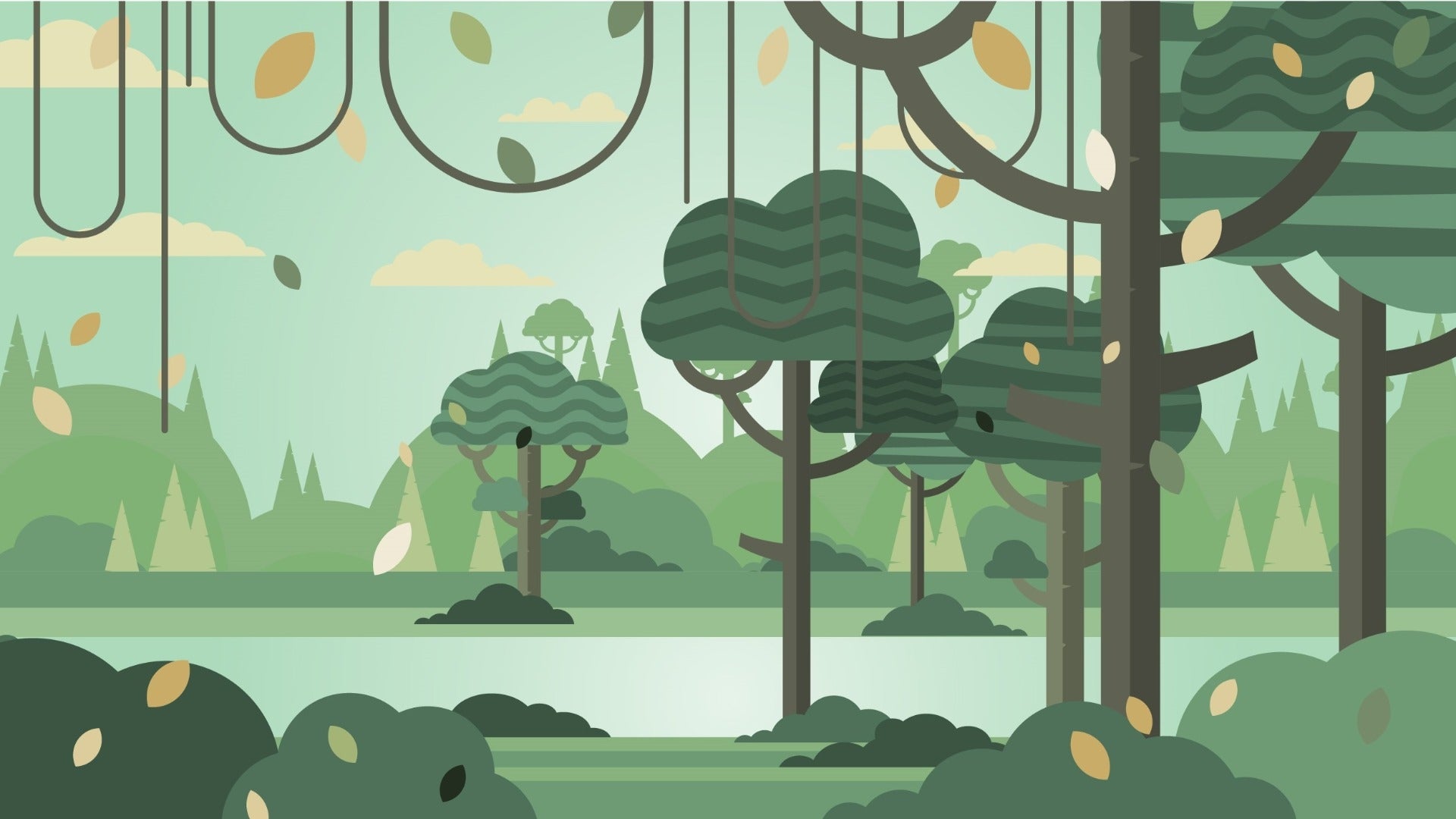 Green Silhouette Forest Botanical Tree Wallpaper Mural