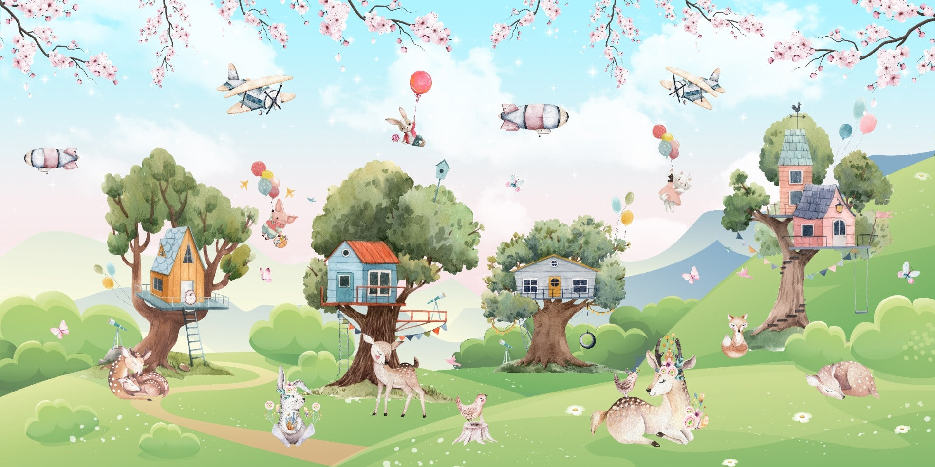Magical Cartoon Jungle Kids Wallpaper Mural