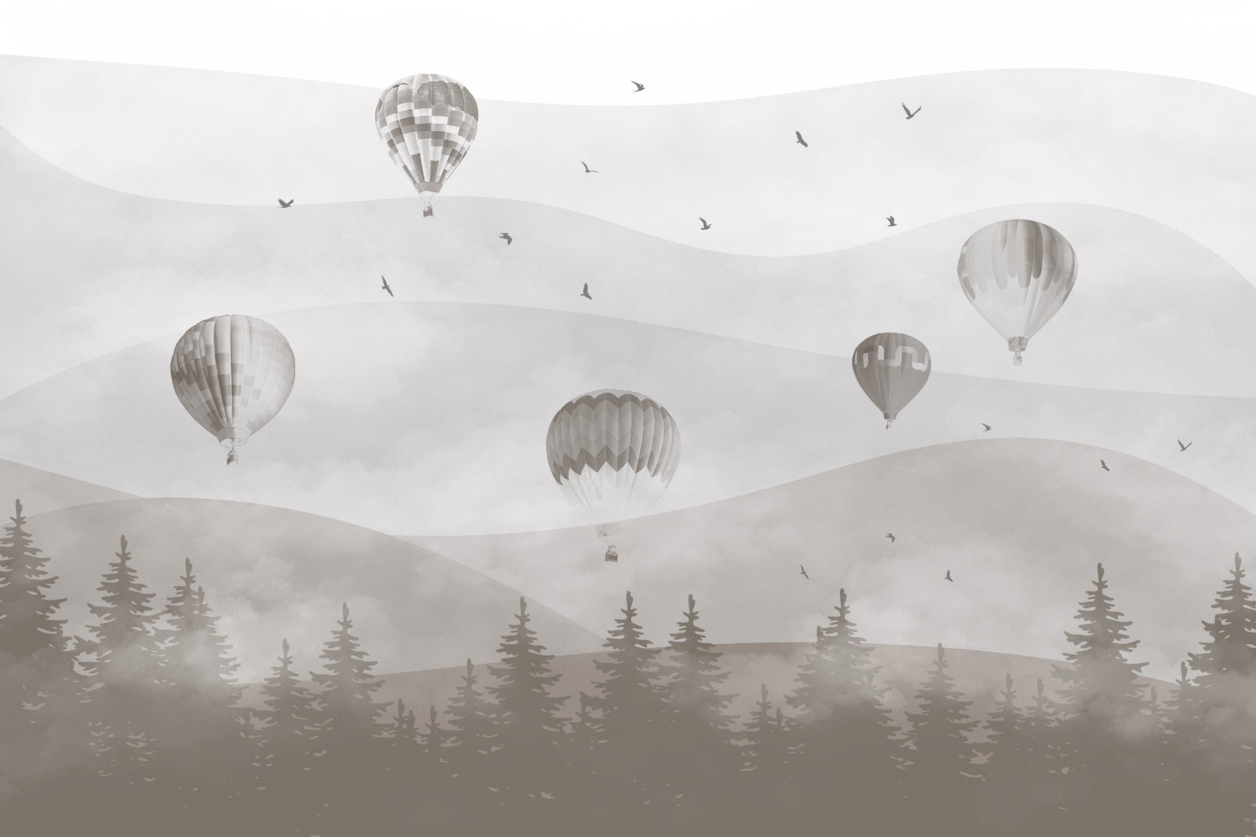 Hot Air Balloons Dusty Brown Forest Kids Room Wall Murals