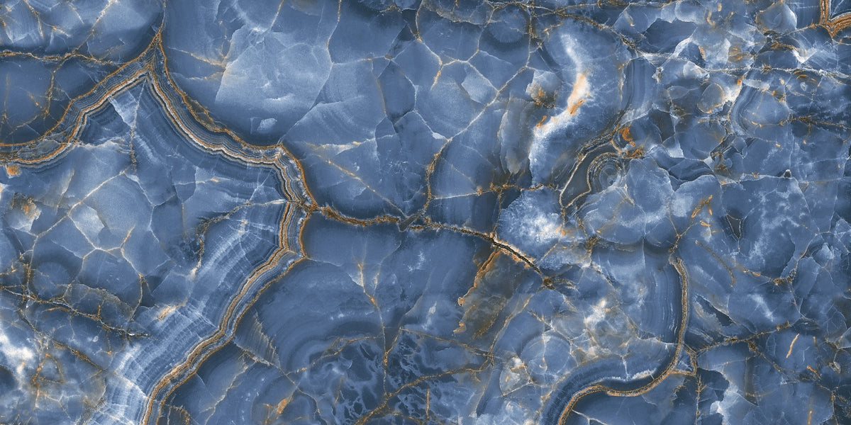 White & Blue Onyx Marble Wallpaper Mural in your room — zoomed