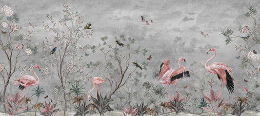 Jungle Leaves Flamingo Birds Wallpaper Murals