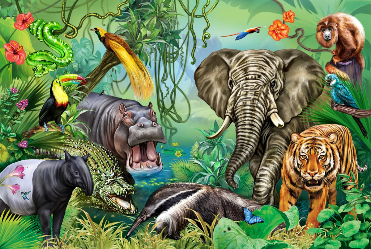 Green Forest Wildlife Kids Room Wallpaper Mural in your room — zoomed