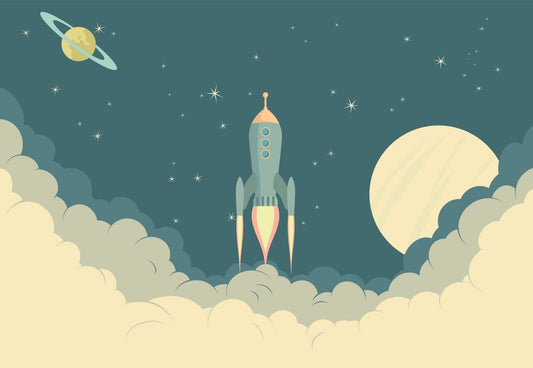 Launch Rocket Kids Cartoon Wallpaper Mural