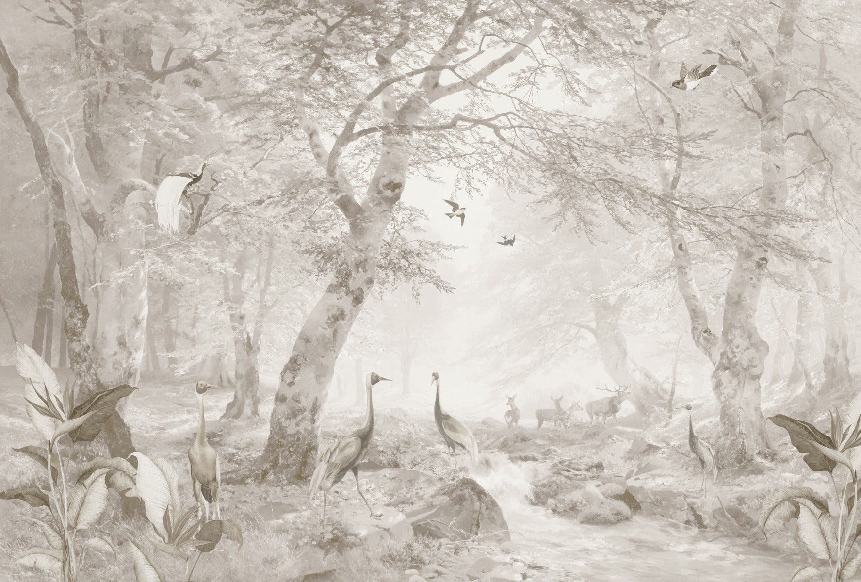 Tropical Sepia Forest Rivers Ancient Water Wallpaper Murals
